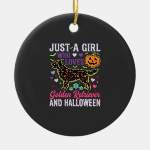 Golden Retriever Halloween Girl Pumpkin Dog Design Ceramic Tree Decoration