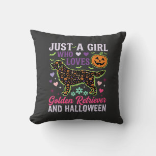 Golden Retriever Halloween Girl Pumpkin Dog Design Cushion