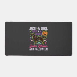 Golden Retriever Halloween Girl Pumpkin Dog Design Desk Mat