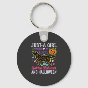 Golden Retriever Halloween Girl Pumpkin Dog Design Key Ring