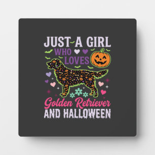 Golden Retriever Halloween Girl Pumpkin Dog Design Plaque