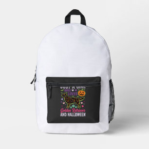 Golden Retriever Halloween Girl Pumpkin Dog Design Printed Backpack