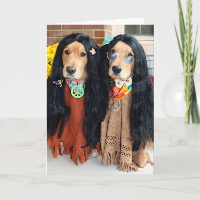 Golden Retriever Halloween Hippie Card (Front)