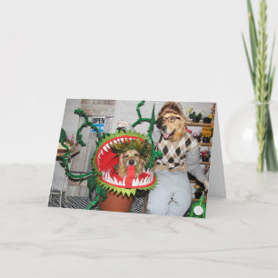 Golden Retriever Halloween Man Eating Plant Card