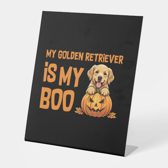 Golden Retriever Halloween Pedestal Sign (Front)
