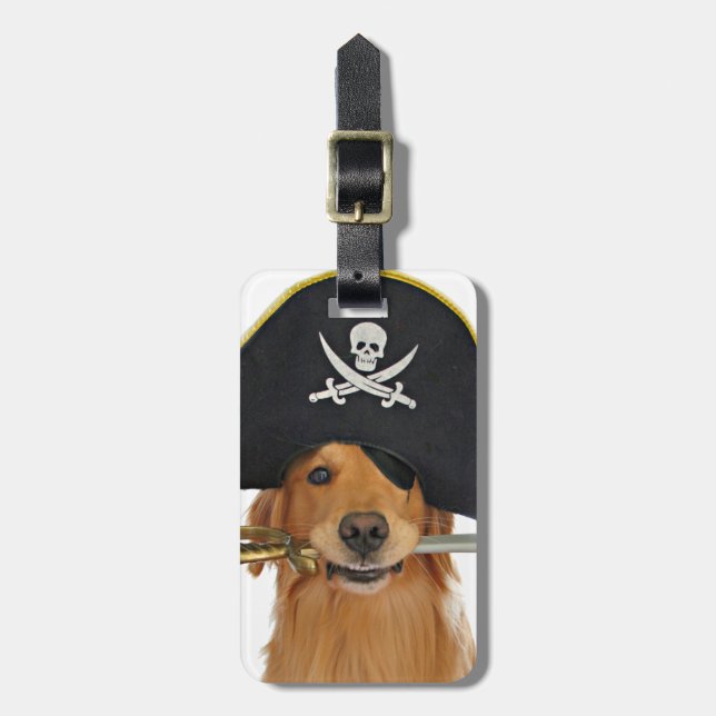 Golden Retriever Halloween Pirate Luggage Tag (Front Vertical)