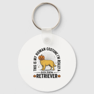 Golden Retriever Halloween Pumpkin Costume Design_ Key Ring