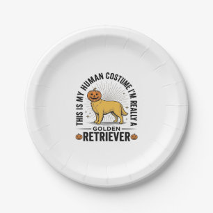 Golden Retriever Halloween Pumpkin Costume Design_ Paper Plate