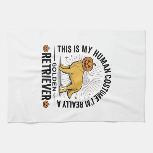 Golden Retriever Halloween Pumpkin Costume Design_ Tea Towel