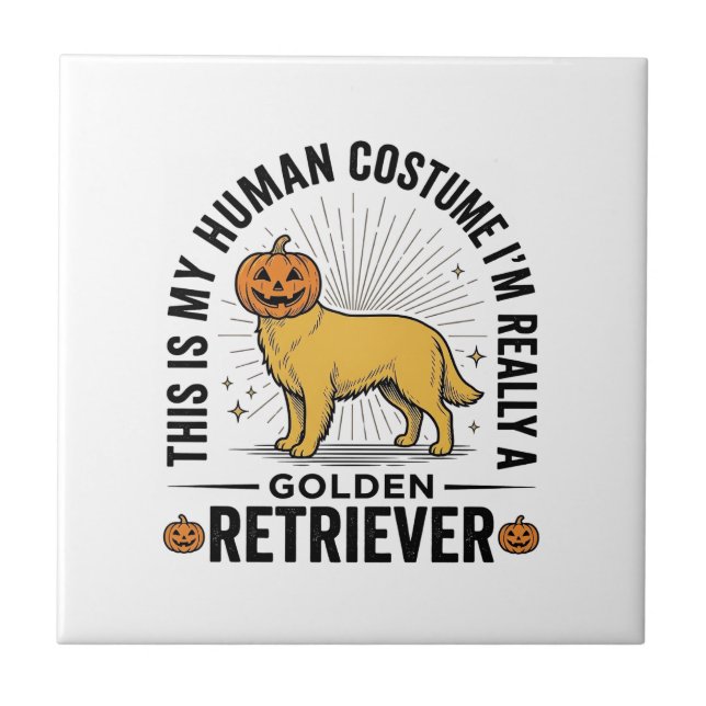 Golden Retriever Halloween Pumpkin Costume Design_ Tile (Front)