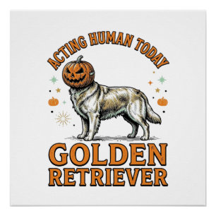 Golden Retriever Halloween Pumpkin Dog Costume Shi Poster