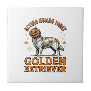 Golden Retriever Halloween Pumpkin Dog Costume Shi Tile