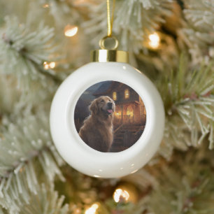 Golden Retriever Halloween Scary Ceramic Ball Christmas Ornament