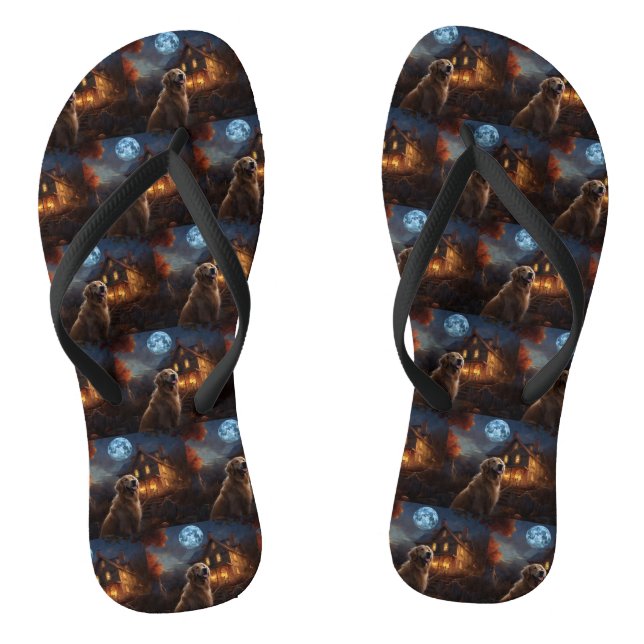 Golden Retriever Halloween Scary Flip Flops (Footbed)