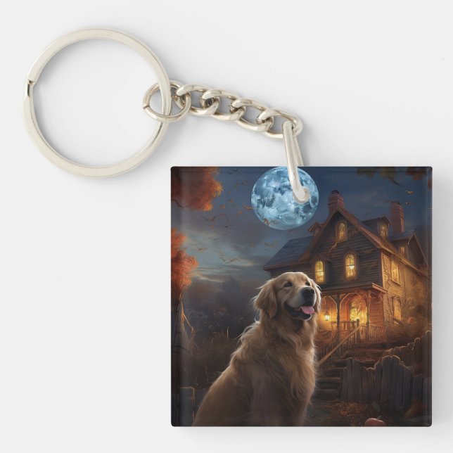 Golden Retriever Halloween Scary Key Ring (Front)