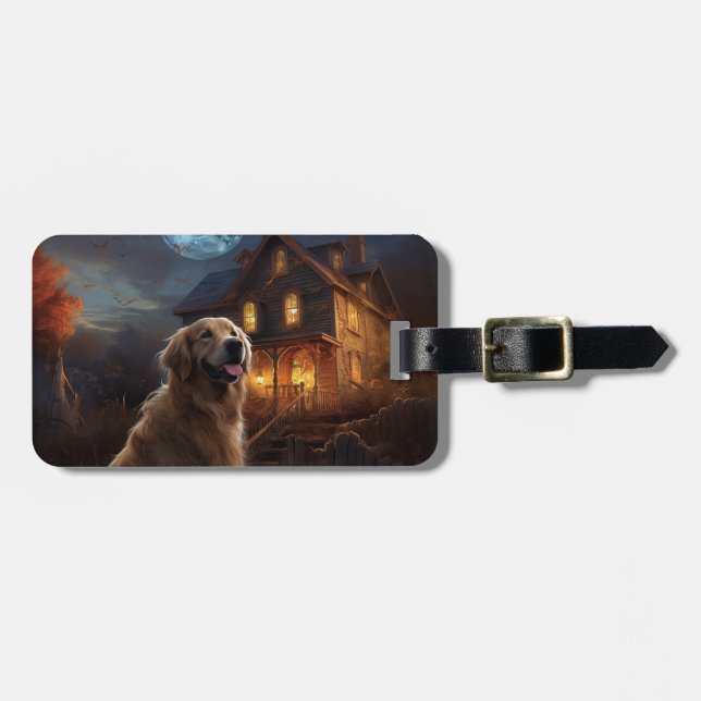 Golden Retriever Halloween Scary Luggage Tag (Front Horizontal)