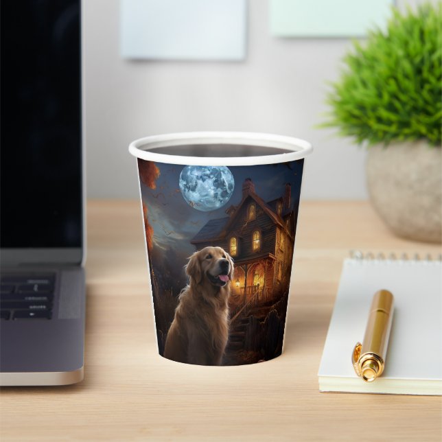 Golden Retriever Halloween Scary Paper Cups (Insitu)