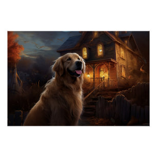 Golden Retriever Halloween Scary Poster