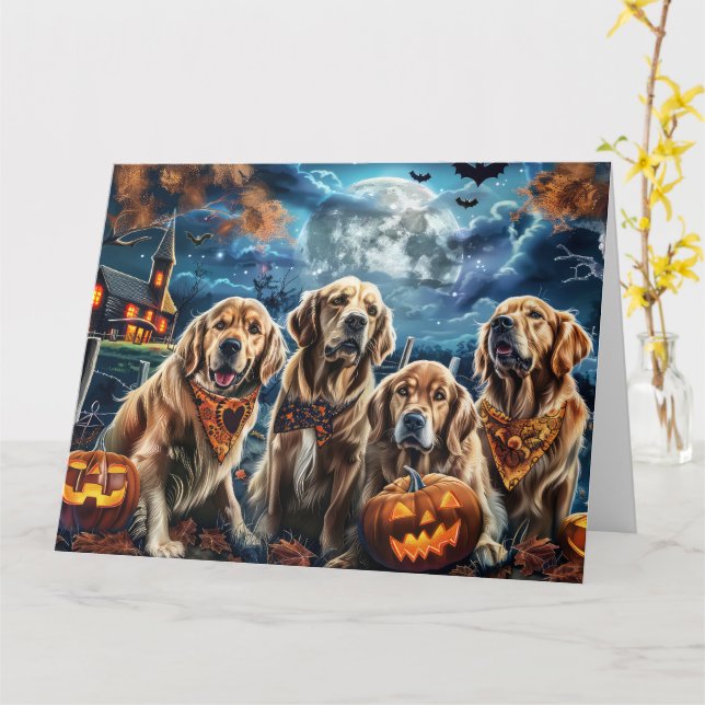 Golden Retriever Halloween Spooky  Card (Yellow Flower)
