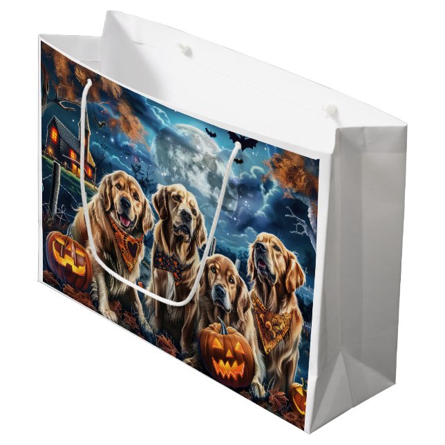 Golden Retriever Halloween Spooky  Large Gift Bag (Front Angled)