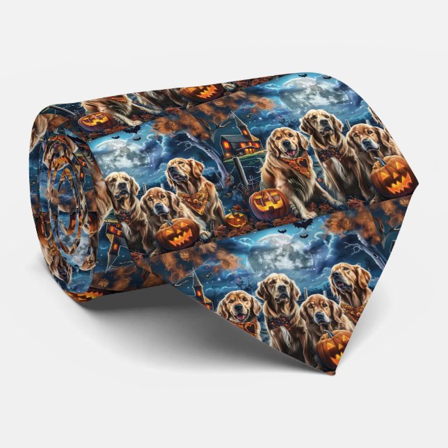 Golden Retriever Halloween Spooky  Tie (Rolled)