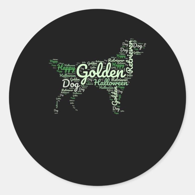 Golden Retriever Halloween Typography Classic Round Sticker (Front)