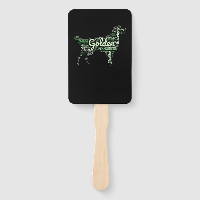 Golden Retriever Halloween Typography Hand Fan (Front)