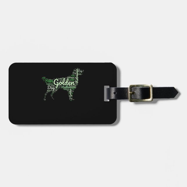 Golden Retriever Halloween Typography Luggage Tag (Front Horizontal)