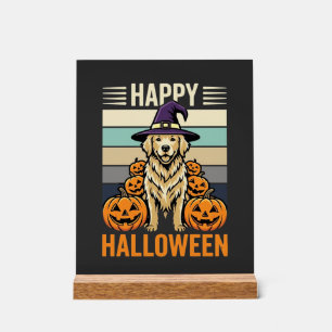 Golden Retriever Halloween Vintage Pumpkin Design Acrylic Sign
