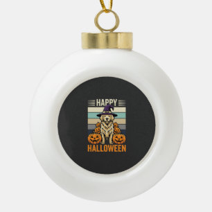 Golden Retriever Halloween Vintage Pumpkin Design Ceramic Ball Christmas Ornament