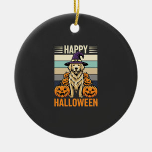 Golden Retriever Halloween Vintage Pumpkin Design Ceramic Tree Decoration