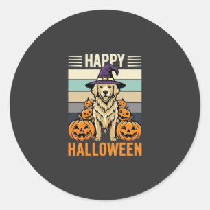 Golden Retriever Halloween Vintage Pumpkin Design Classic Round Sticker