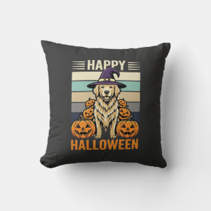 Golden Retriever Halloween Vintage Pumpkin Design Cushion