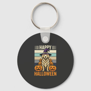 Golden Retriever Halloween Vintage Pumpkin Design Key Ring