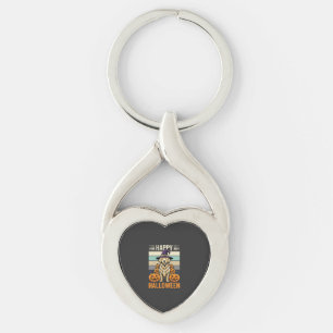 Golden Retriever Halloween Vintage Pumpkin Design Key Ring