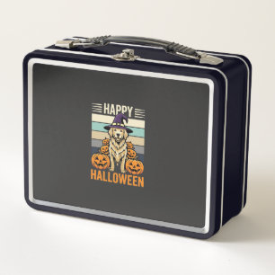Golden Retriever Halloween Vintage Pumpkin Design Metal Lunch Box