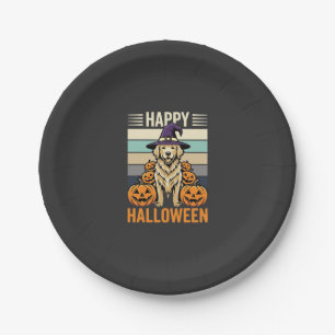 Golden Retriever Halloween Vintage Pumpkin Design Paper Plate