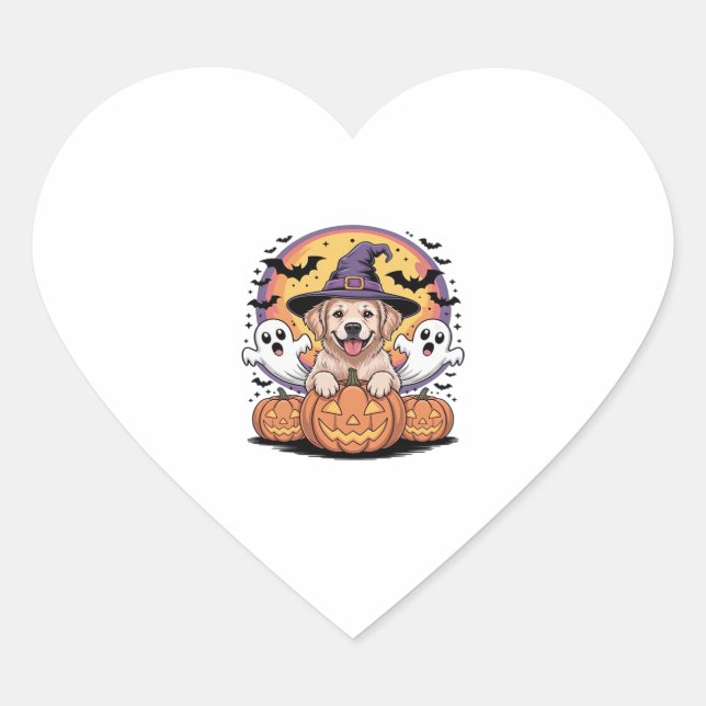 Golden Retriever Halloween Witch Dog Classic T-Shi Heart Sticker (Front)