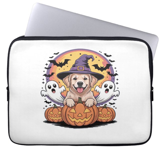 Golden Retriever Halloween Witch Dog Classic T-Shi Laptop Sleeve (Front)