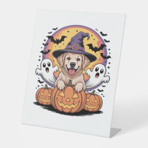 Golden Retriever Halloween Witch Dog Classic T-Shi Pedestal Sign