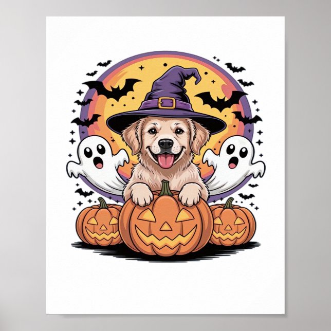 Golden Retriever Halloween Witch Dog Classic T-Shi Poster (Front)