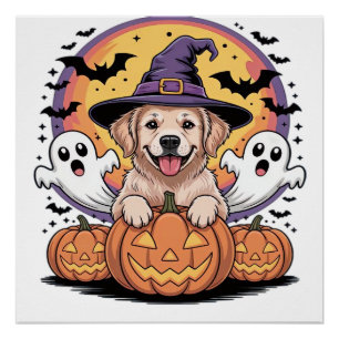 Golden Retriever Halloween Witch Dog Classic T-Shi Poster