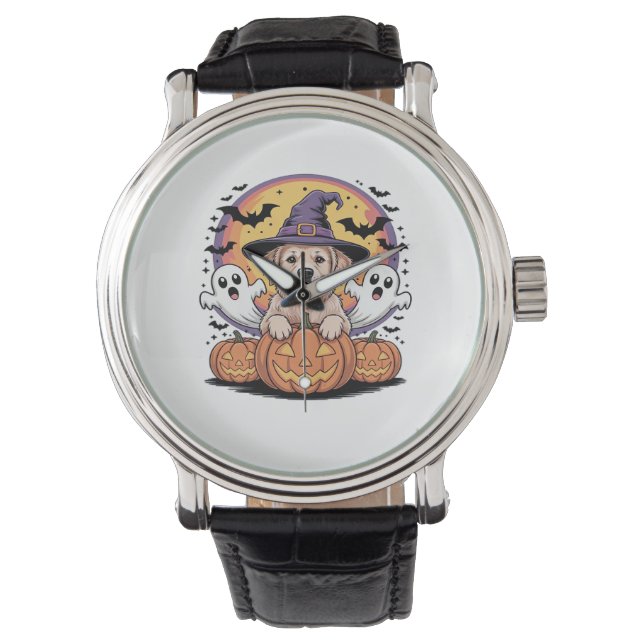 Golden Retriever Halloween Witch Dog Classic T-Shi Watch (Front)