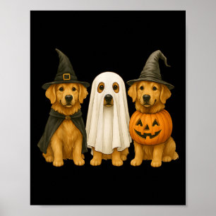 Golden Retriever Halloween Witch Ghost Pumpkin Poster