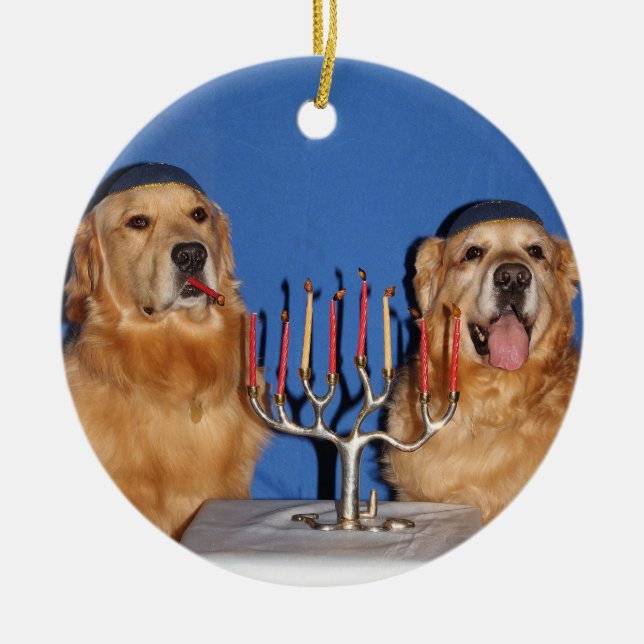 Golden Retriever Hanukkah Menorah Ceramic Tree Decoration (Front)