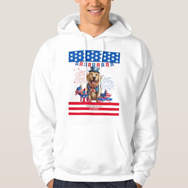 Golden Retriever Happy 4Th Of July US Independence Hoodie (Front)
