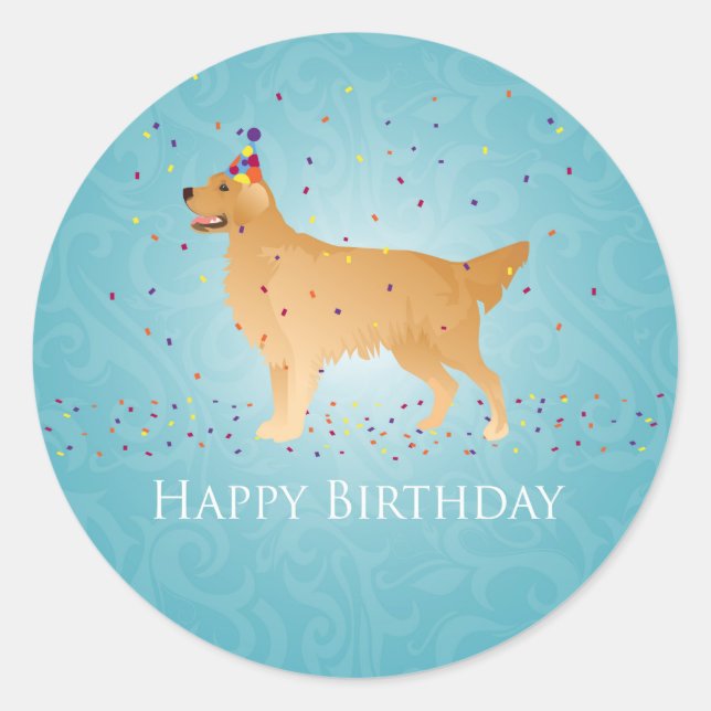 Golden Retriever Happy Birthday Design Classic Round Sticker (Front)
