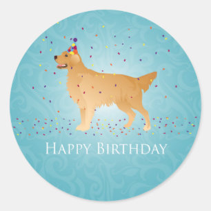 Golden Retriever Happy Birthday Design Classic Round Sticker