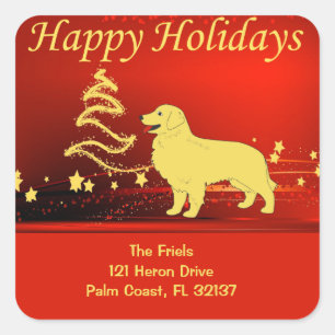 Golden Retriever Happy Holidays Address Sticker