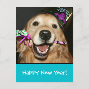 Golden Retriever Happy New Year Postcard